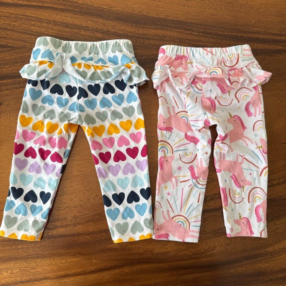 Garanimals Bundle of 2 Multicolor Heart Unicorn Print Baby Pants 12M